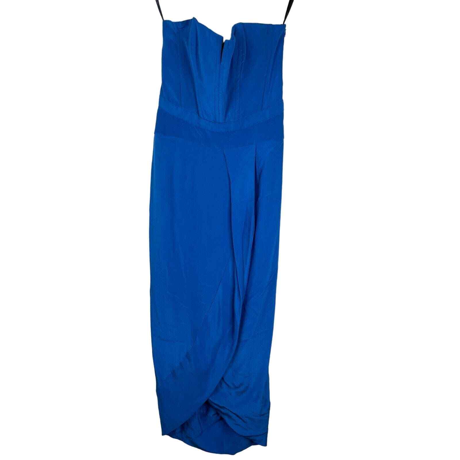 Zimmermann Cocktail Dress Size 1 Blue Silk Strapless Midi Tulip Hem Lace Up Back-image