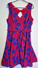 Modcroft Red Blue Sleeveless Dress Tie Waist Fully Lined Silk Feel Poly XL