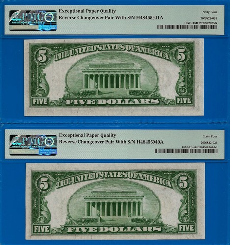 1934A 1934 $5 Federal Reserve Note PMG 64EPQ changeover Fr 1957-H Fr 1956-Hm - Picture 2 of 2