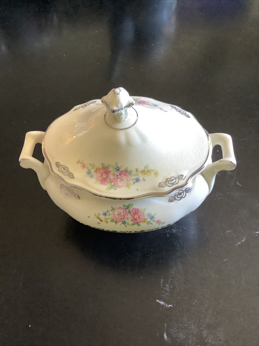 VINTAGE RARE HOMER LAUGHLIN VIRGINIA ROSE L36 N8 COVERED SUGAR BOWL AS  PIC