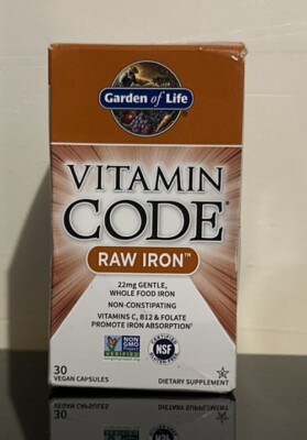 Garden of Life Vitamin Code- Raw Iron- 30 Vegan Caps- (Best By: 04/2026)