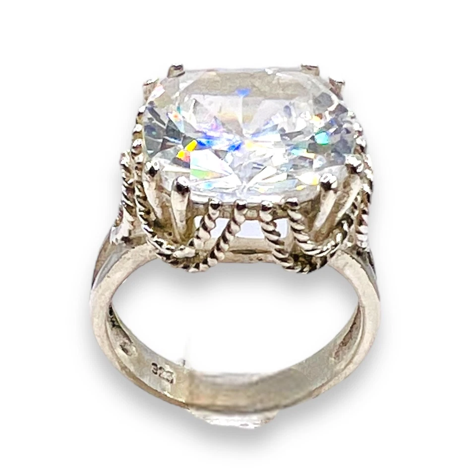 925 Пробы CZ кольцо большой коктейль заявление подушка вырез размер 5 LA1206 - Изображение 2 из 4