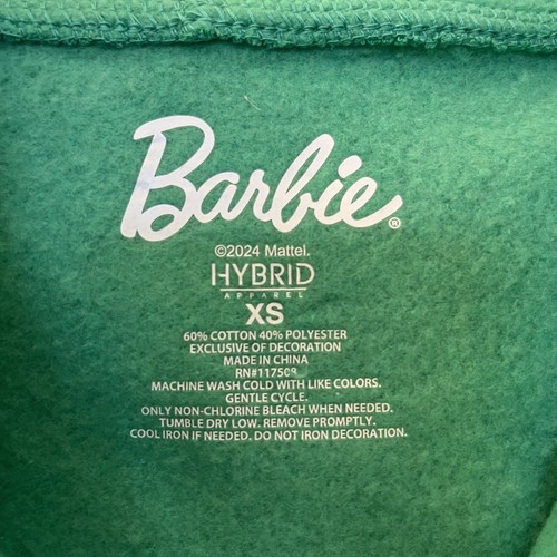 Barbie Hybrid Apparel Zip Hoodie Sweatshirt Women's XS Kelly Green Barbie-Core - Picture 2 of 6