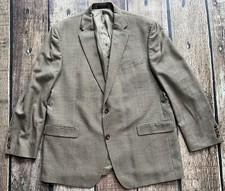 LAUREN RALPH LAUREN WOOL SILK SPORT COAT BLAZER BEIGE HOUNDSTOOTH MENS 48L EUC
