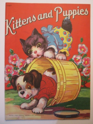 Vintage 1940s Children's Book Kittens and Puppies Hank  USA 9.5'' X 13'' Softcover