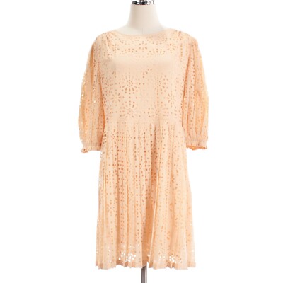 See by Chloe NWT Half Sleeve Eyelet Dress Size 42 US 10 in Solid Honey Nude