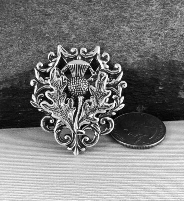 Thistle Pin Brooch Silver plate Celtic Irish Scarf Coat Cloak Kilt Pin 