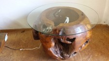 Tisch Glasplatte Wohnzimmer beleuchtung Teakholz Kugel Unikat Massiv Rustikal  