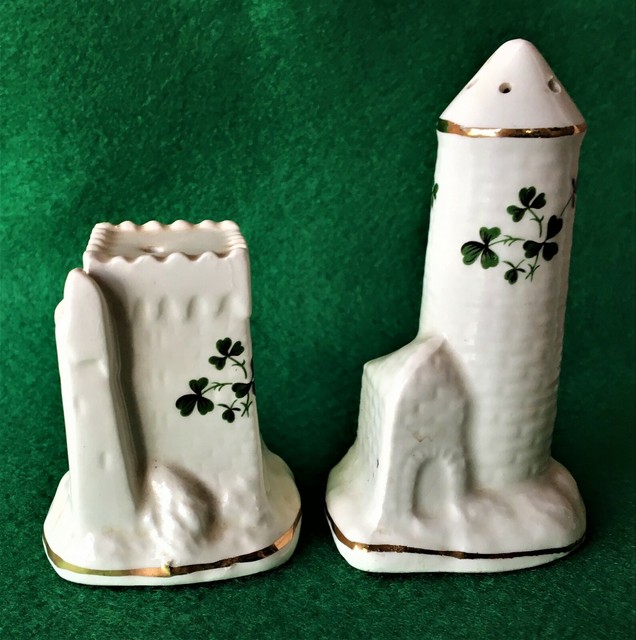 Carrigaline Pottery Cork Ireland Shamrock Salt & Pepper Shaker Set