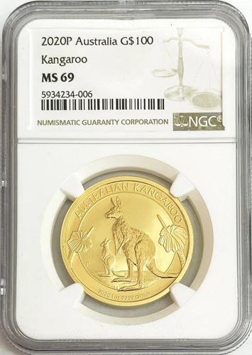 2020 P GOLD AUSTRALIA 1 OZ $100 DOLLAR KANGAROO COIN NGC MINT STATE 69