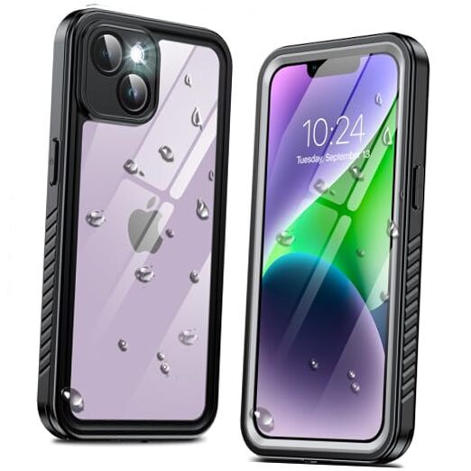 Waterproof Case for,Built-in Screen Protector [16FT Military iPhone 14 Black