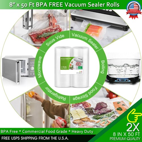 Vacuum Sealer Bags Rolls Jumbo 4Mil Food Saver Bag 8"x50' 11"x50' 8"x20' 11"x20' - Picture 2 of 21