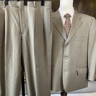 Tasso Elba 42S 36 x 28 Vitale Barberis Canonico Super 110's Pinstriped 3Btn Suit