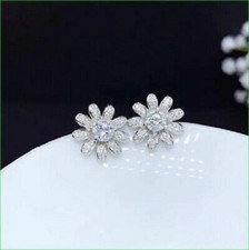 2Ct Lab Created Diamond Push Back Flower Stud Earrings 14K White Gold Finish