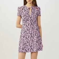 Maje 100% Silk Rambao Botanical Cutout Mini Dress Lined Party Romantic Summer