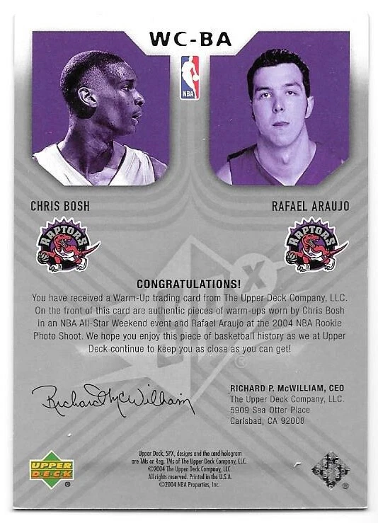 2004-05 UD SPx Winning Materials Combos Jerseys #BA Chris Bosh Rafael Araujo - Image 2 of 2