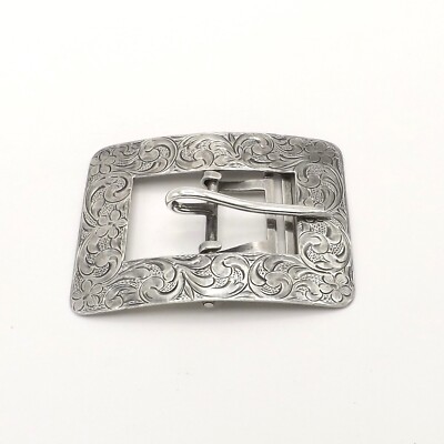 Antique Sterling Silver Etched Floral Pansy Belt Buckle LaPierre