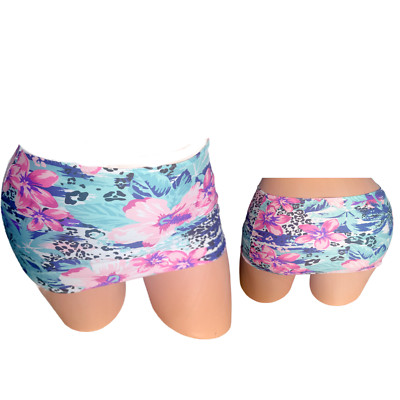 Micro mini skirt pull on exotic dancewear  bikini coverup white floral