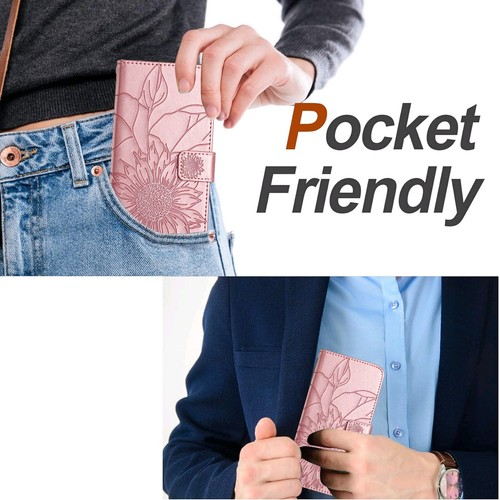 For iPhone 16e 16 Pro Max 15 14 13 12 11 Sunflower Embossed Leather Wallet Case - Imagen 4 de 21