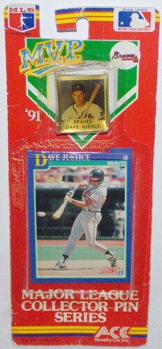 '91 MVP MLB Collector Pin Series Atlanta Braves Dave Justice Ace Novelty SEALED - Picture 1 of 2