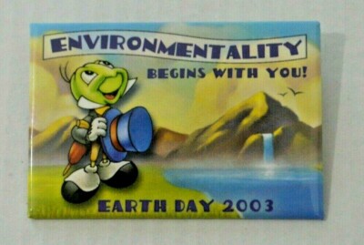 Disney Jiminy Cricket Environmentality Begins with You!  Button Earth Day 2003