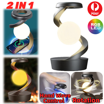 2IN1 Levitating LED Bulb Wireless Charging Rotating Night Light Table Lamp RGB