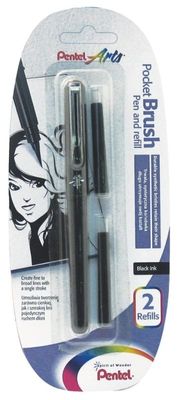 Pentel Pocket ''Chinese'' Brush Pen und 2 (FP10) schwarze Patronenminen