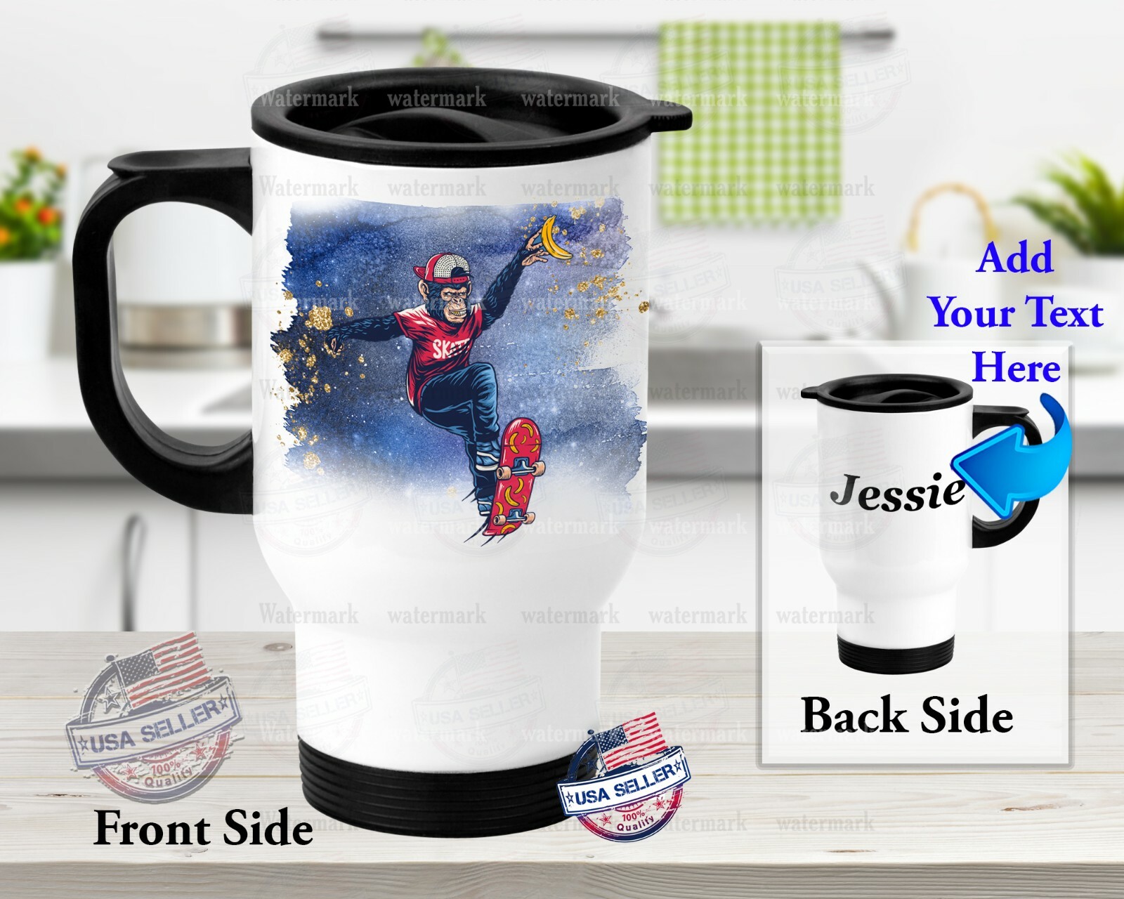 Stainless Steel Tumbler 14oz Travel Mug Monkey Playing on Skateboard Design