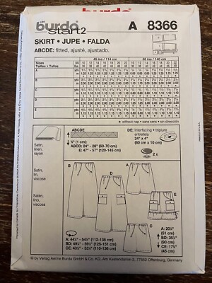 Burda 8366 UNCUT Sewing Pattern, Misses' Skirt, Size 10-22 | eBay