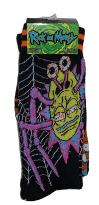 Rick & Morty Spider Head Crew Socks 2Pair Men 6-12 Black Swim Cartoon The Thing