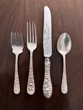 Stieff Co. Rose Pattern + Repousse Sterling Silver Flatware Set - 45 pieces 