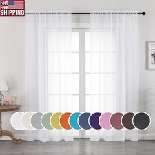 Sheer Curtain Panels Living Room Bedroom Dual Rod Pocket Lightweight Fabric New