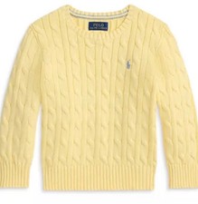 NEW Polo Ralph Lauren KIds ICONIC Cable Knit Cotton Sweater Yellow Blue Pony 6