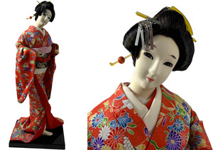 OBO💫🌸 JAPANESE 15.5 INCH GEISHA DOLL RED KIMONO DISPLAY FIGURE ON STAND 🌸💫