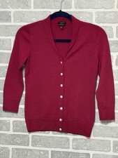 Talbots Women  s SP Fuscia 3/4 Sleeve V-Neck Button Up Cardigan Wool Thin
