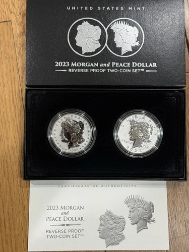 2023 S Morgan and Peace $1 Dollar Reverse Proof 2 Coin Set W/BOX & COA