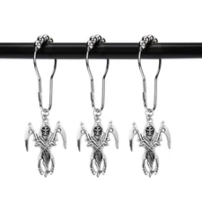 Set of 12 Shower Curtain Hooks Rings,Skeleton Reaper Scythe Pendant, Hallowee...
