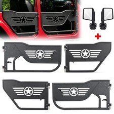 4x Steel Tube Half Door 2 Rear View Glass Mirror Fit 2007-2018 Jeep Wrangler Jk