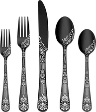 EUIRIO 40 Pieces Silverware Set for 8, Stainless Steel Black Flatware Set with U