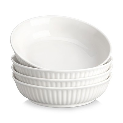 MALACASA White Porcelain Pasta Bowl Set of 4 Embossed Soup Bowl Salad Bowl 30oz