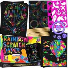 Rainbow Scratch Art Kit with Stencils, 79 Pc Craft Kit Ages 4-8 Scratch Paper