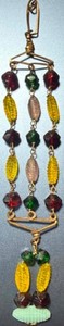 Watch fob: Handmade(?), made from plastic beads, 5 3/8",copper(?) wire (Lot#73)