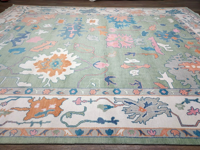 TURKISH OUSHAK RUG.MODERN MULTICOLORED AREA RUG 12x15,HANDMADE BOHEMIAN RUG
