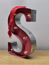 Marquee Light Up Metal Letter S Wall Hanging Decoration 9" Red Studio Decor