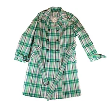 ON 34TH Double Breasted Rain Coat Trench Women's 2X Green Pink White Plaid