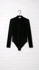Cara Santana X Nine West Bodysuit Large Thong Black Velour Ribbed mock neck 1 Pc