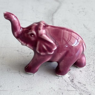 Vintage Japan Pink Ceramic Elephant Trunk Up Figurine  Hammond, Indiana Souvenir