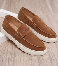 Mens Brown Faux Suede Loafers