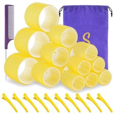 Versatile 18-Piece Hair Roller Set with Clips - Easy Curls in 3 Sizes Yellow