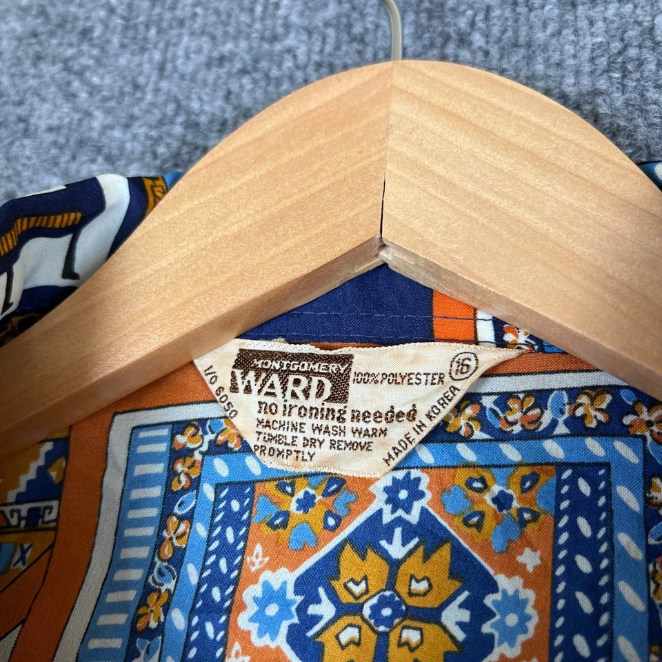 Vintage Montgomery Ward Shirt Mens S Abstract Art Geometric Disco Dagger 70s - Image 3 of 4